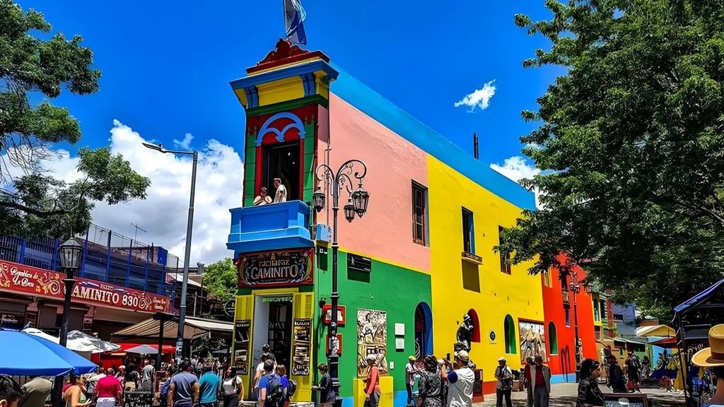 The brightly painted houses of Caminito in the La Boca neighbourhood of Buenos Aires